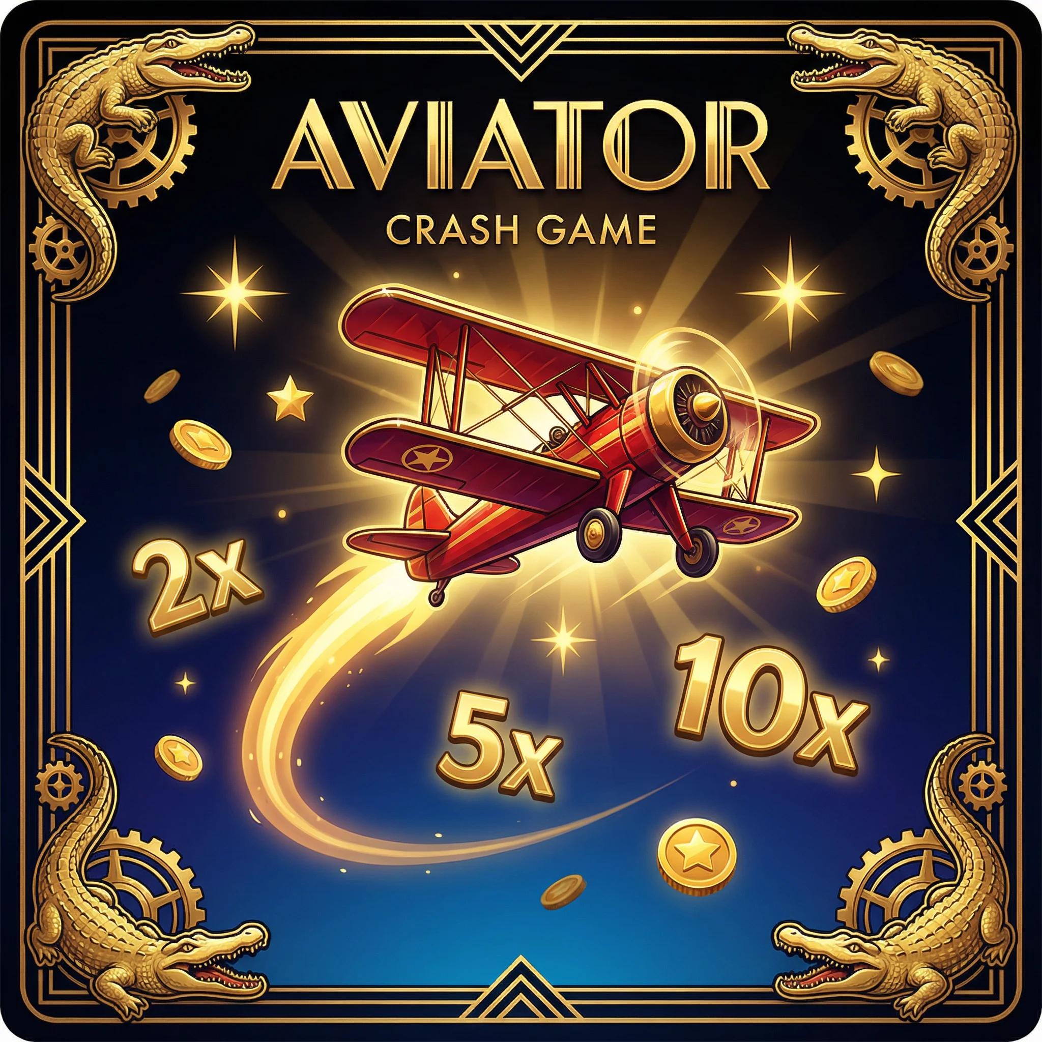 Juego Aviator Crash con avión rojo y multiplicadores dorados