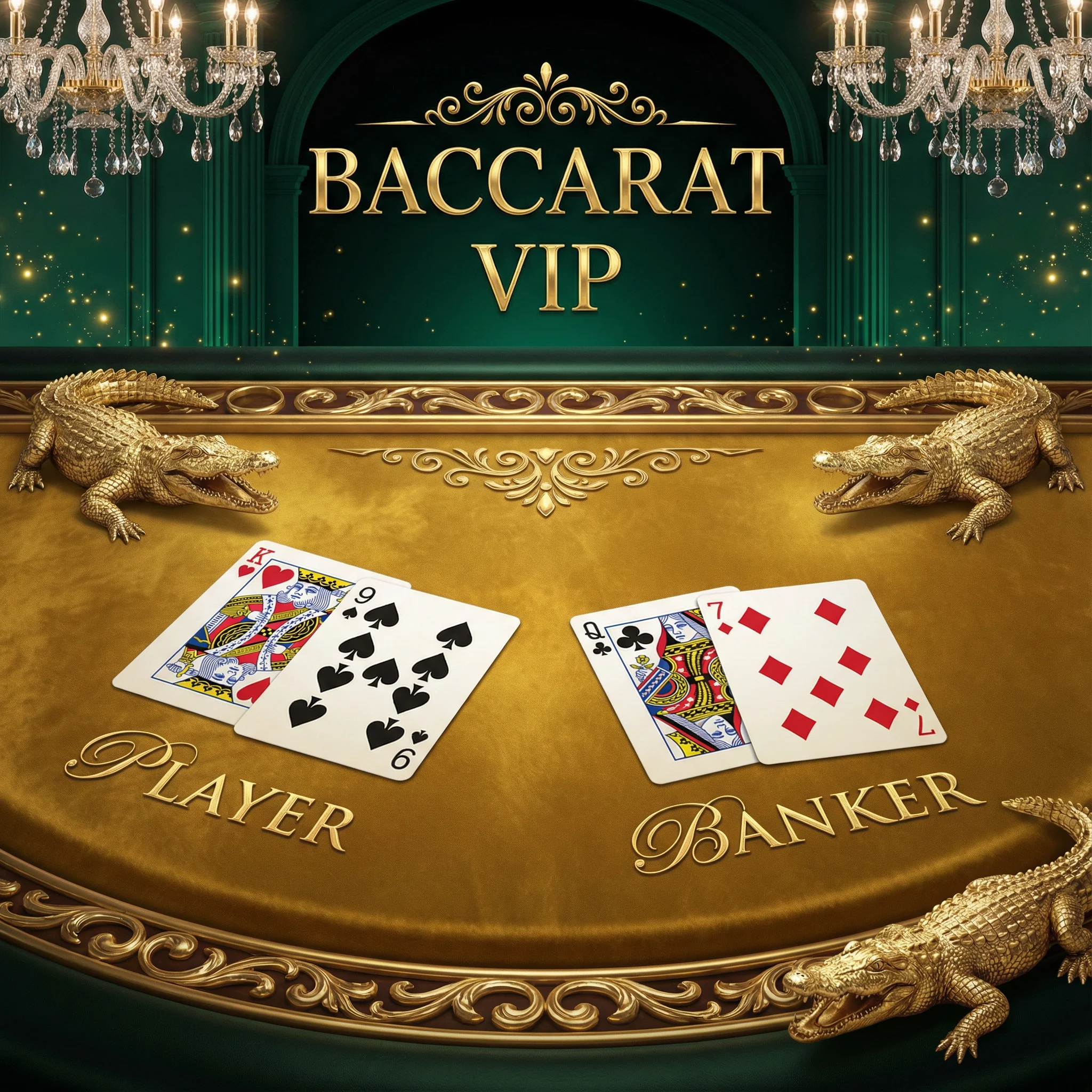 Mesa de Bacará VIP con cartas de Jugador y Banca
