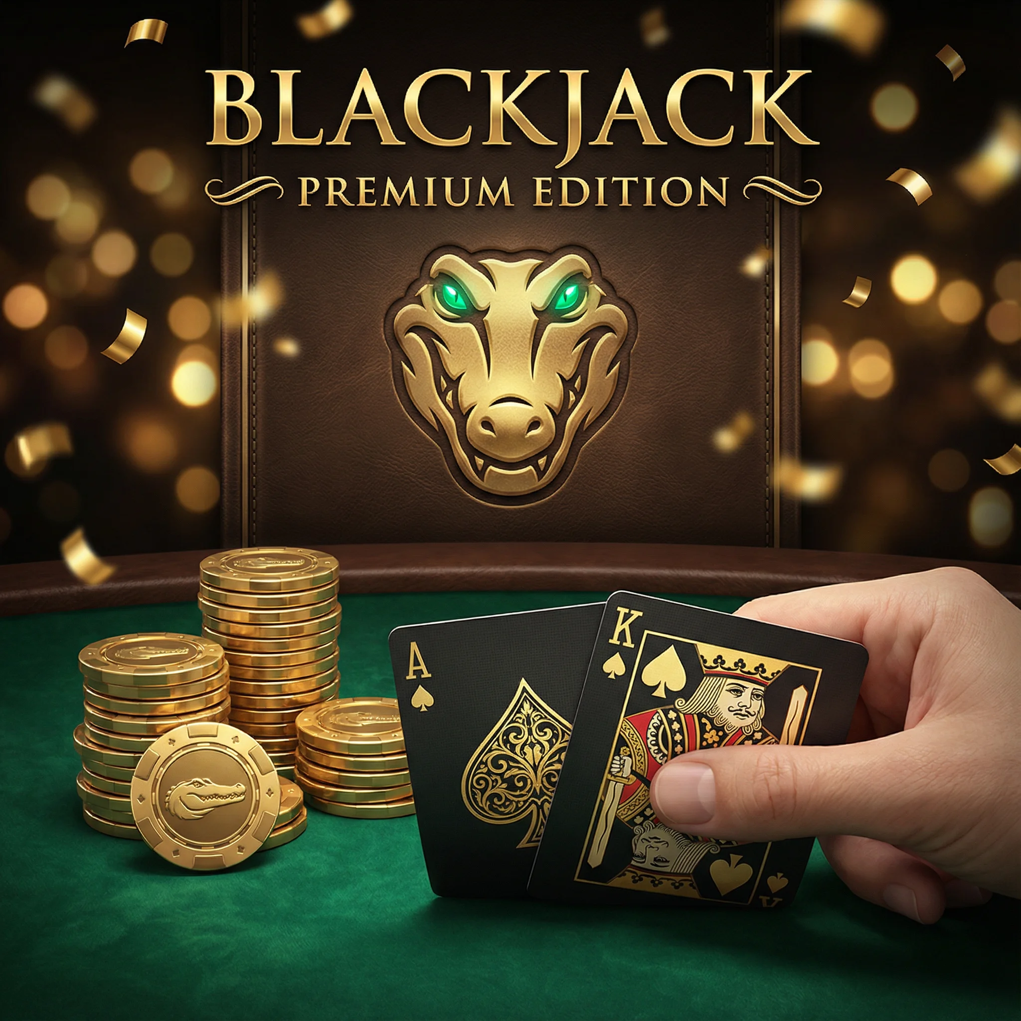 Mesa de Blackjack Premium con cartas As y Rey mostrando 21