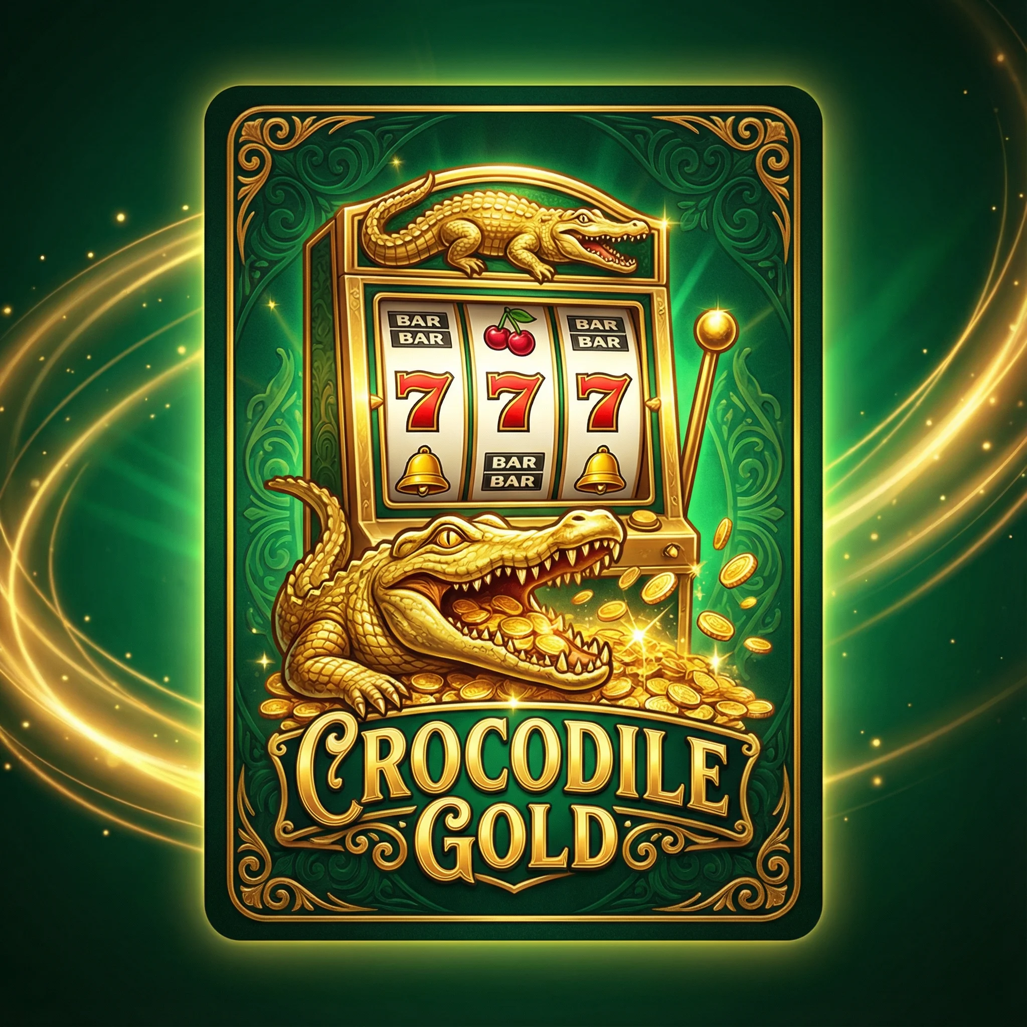 Tragamonedas Cocodrilo Dorado con símbolos de casino y monedas de oro